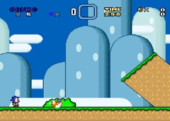 Sonic di Super Mario World tangkapan layar permainan